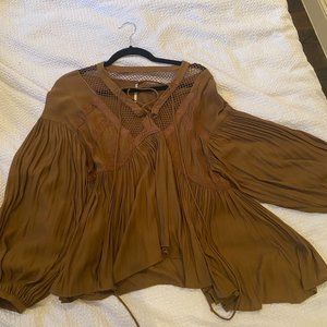 Rust Free People Lace-Up Blouse